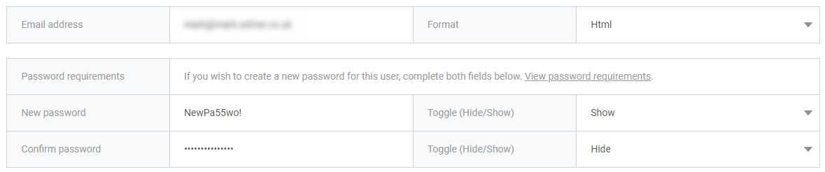 New password option